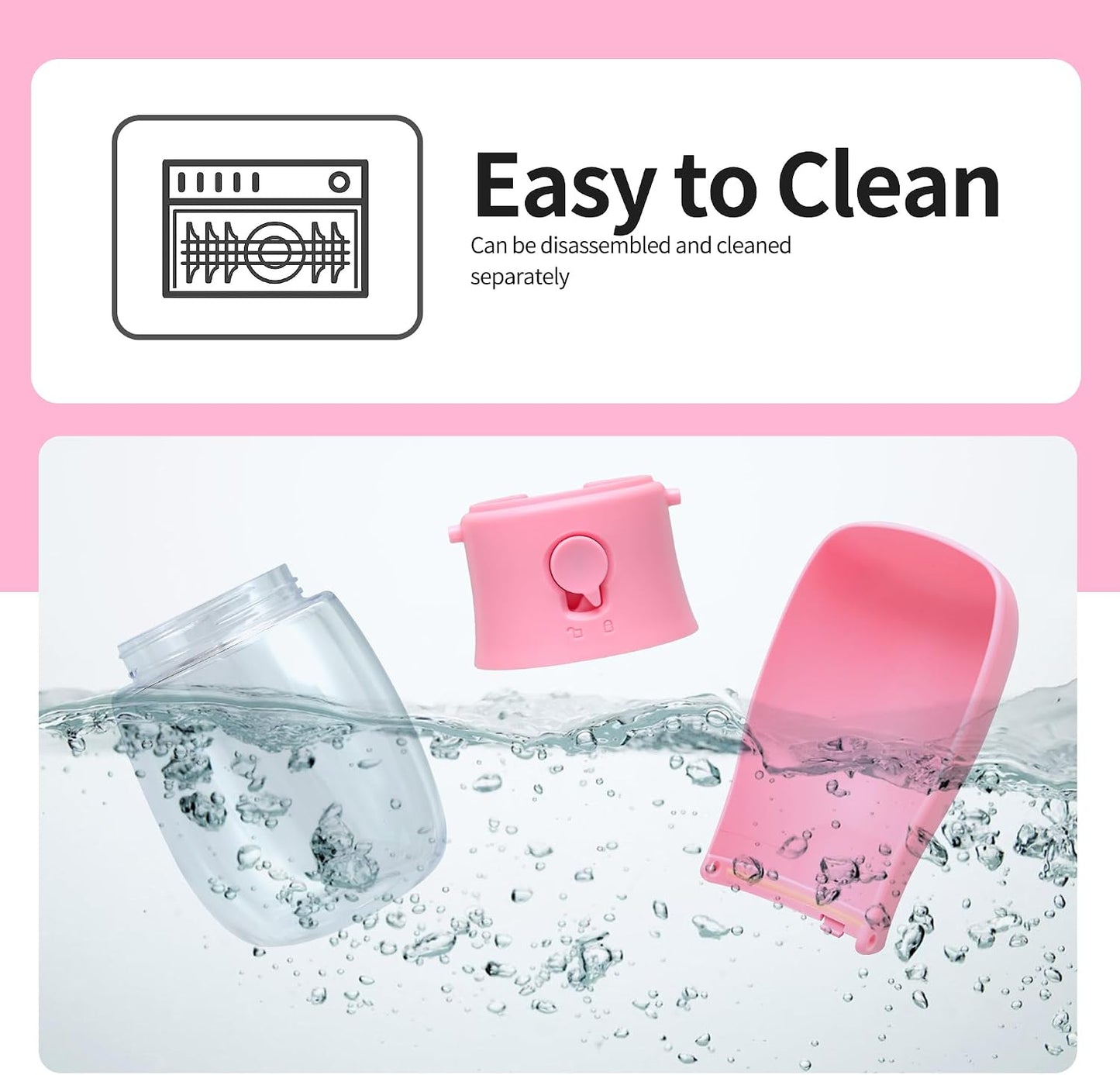 Portable Dog Water Bottle 10Oz Pink | Foldable Pet Water Dispenser, Food Grade Plastic, Ease to Use for Outdoor Walking, Hiking, Travel