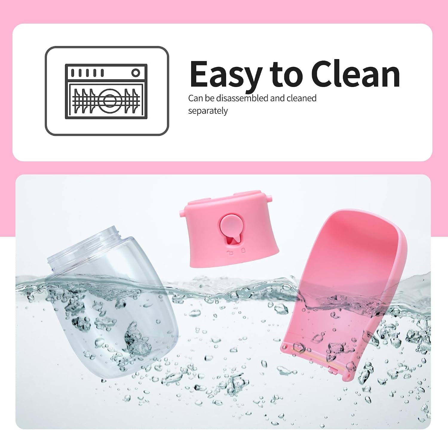 Portable Dog Water Bottle 10Oz Pink | Foldable Pet Water Dispenser, Food Grade Plastic, Ease to Use for Outdoor Walking, Hiking, Travel
