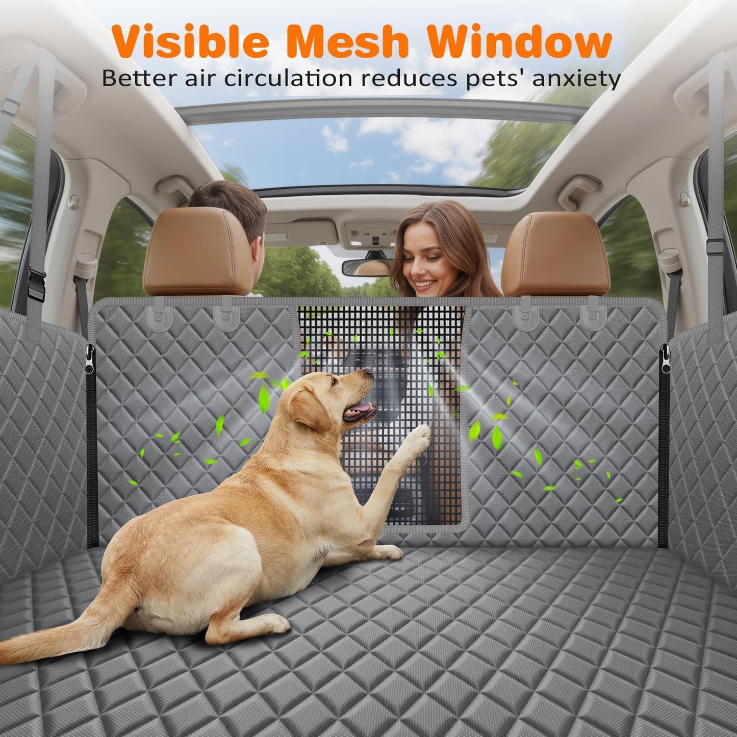 4 in 1 Dog Car Seat Cover for Back Seat, Waterproof Hammock | Mesh Window, Side Flaps, 600D Oxford, Scratch Resistant, Non-Slip, Easy Install, Machine Washable, Dog Seat Belt Included