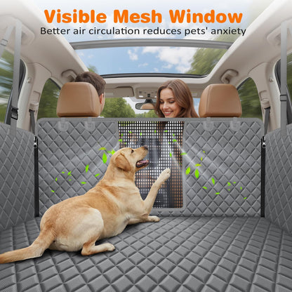 4 in 1 Dog Car Seat Cover for Back Seat, Waterproof Hammock | Mesh Window, Side Flaps, 600D Oxford, Scratch Resistant, Non-Slip, Easy Install, Machine Washable, Dog Seat Belt Included