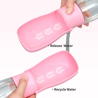 Portable Dog Water Bottle 10Oz Pink | Foldable Pet Water Dispenser, Food Grade Plastic, Ease to Use for Outdoor Walking, Hiking, Travel