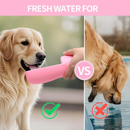 Portable Dog Water Bottle 10Oz Pink | Foldable Pet Water Dispenser, Food Grade Plastic, Ease to Use for Outdoor Walking, Hiking, Travel